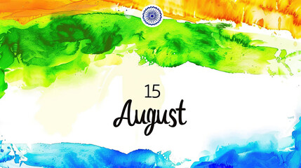 Watercolor waving flag of India Says 15 august