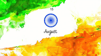 Watercolor waving flag of India Says 15 august