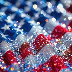 USA Wave flag covered with multi color glitters.