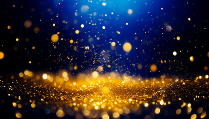 a blue background with gold glitters and a blue background.
