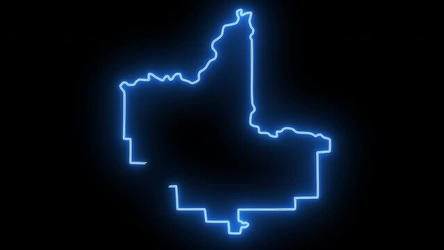 map of Fresno in California with a blue glowing neon effect