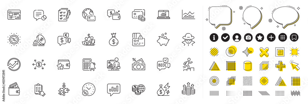 Poster set of web report, loyalty program and inflation line icons for web app. design elements, social med