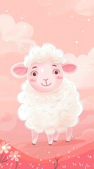 Minimalist Eid ul Adha sheep illustration on a soft pink background with plenty of copy space for text