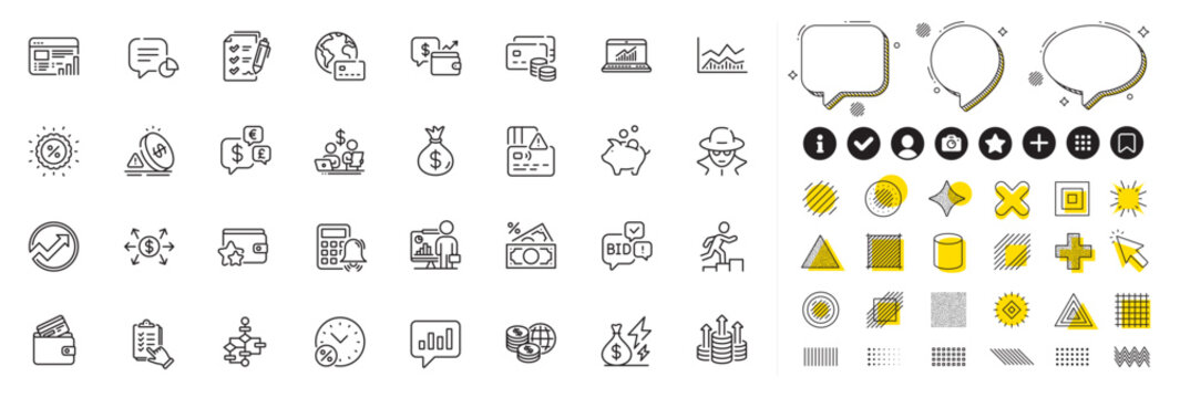 Set of Web report, Loyalty program and Inflation line icons for web app. Design elements, Social media icons. Statistic, Online statistics, Budget accounting icons. Vector