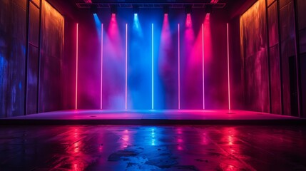 Abstract concert lighting, colorful spotlights dance across the stage, a background of musical euphoria and visual splendor