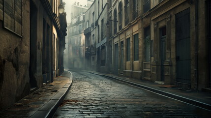 dingy streets of paris, big space, walls, poor area, les miserables, 1800s