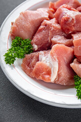 pork raw meat pulp fresh cooking meal food snack on the table copy space food background rustic top view