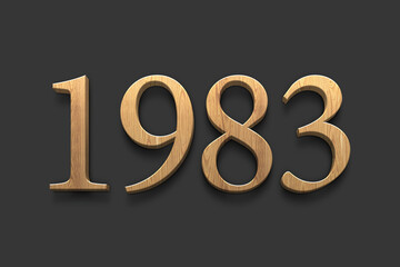 3D wooden logo of number 1983 on dark grey background.