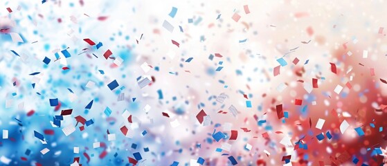 Red, white, and blue confetti on a light background with a bokeh effect Generative AI