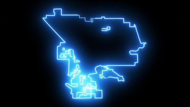 map of Modesto in California with a blue glowing neon effect