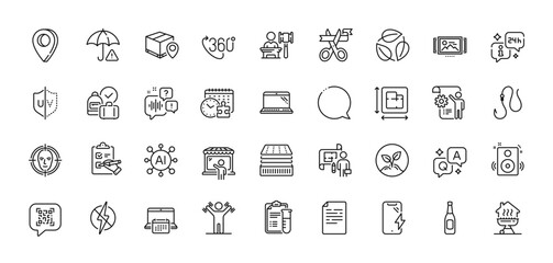 Medical analyzes, Settings blueprint and Antistatic line icons pack. AI, Question and Answer, Map pin icons. Hook, Leaves, Speakers web icon. Beer, Home grill, Auction pictogram. Vector