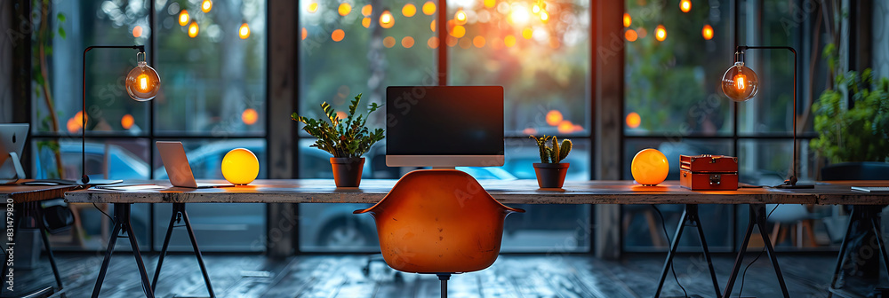 Fototapete office environment with a soft focus showing desks chairs and monitors slightly blurred captured usi