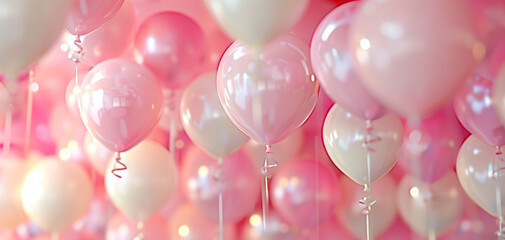 Luxurious party balloons in pink and white for wallpaper or background 004