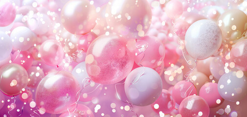 Luxurious party balloons in pink and white for wallpaper or background 003