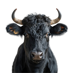 Naklejka premium Portrait of a horned angus isolated on transparent background