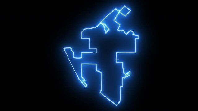 map of Oxnard in California with a blue glowing neon effect