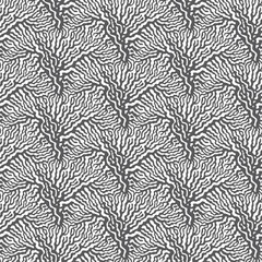 Vector wavy seamless pattern. Black and white fan shaped floral tracery from stems, branches of trees
