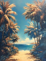 Palm trees on the beach, painting painted with oil paints on canvas