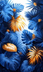 blue and yellow leaves on a white background