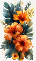 Drawing of orange flowers on a white background. 