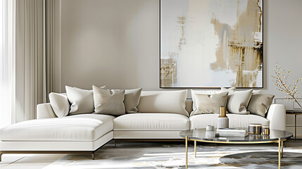 Art Home. Contemporary Interior with white sofa and painting