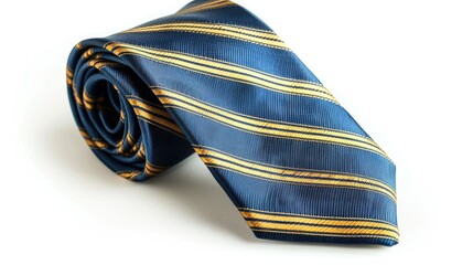 Blue tie with gold stripes isolated on a white background
