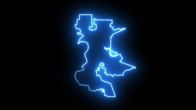 map of Sacramento in California with a blue glowing neon effect
