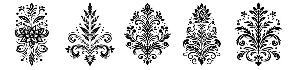 line art floral ornaments set