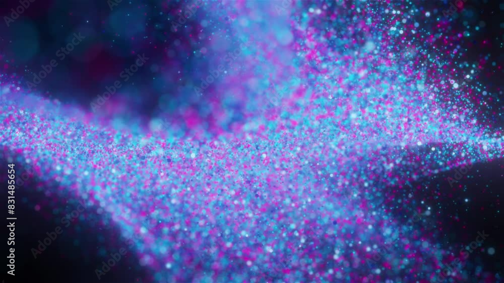 Poster Abstract flowing particles with bokeh. Computer generated 3d render