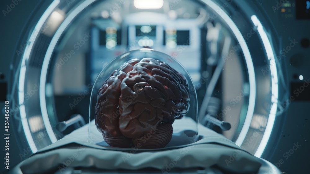 Poster clinical demonstration of an mri scan procedure focusing on brain structures.