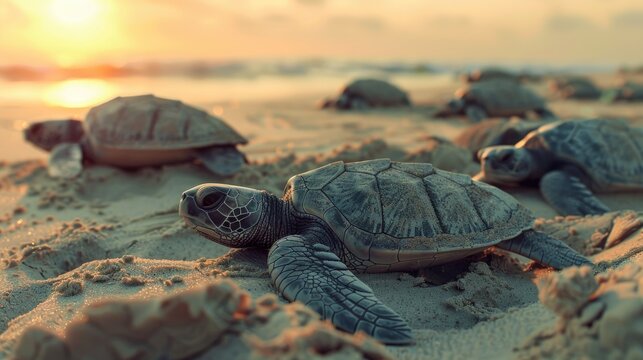 Olive ridley sea turtle during arribada, synchronized nesting.