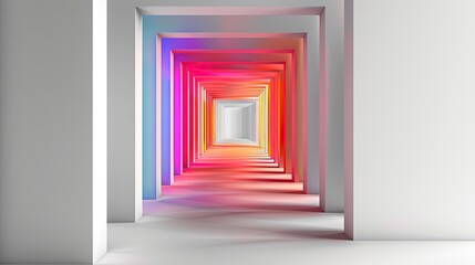 Vibrant neon geometric tunnel with abstract square shapes