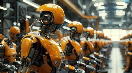 Fototapeta premium Collaborative robots working alongside humans% a new era of production.