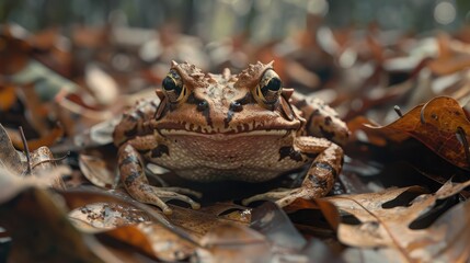Horned frog in leaf litter, ambush master, cryptic.