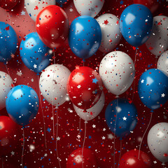 A Festive Background Filled with Red, White, and Blue Balloons and Banners