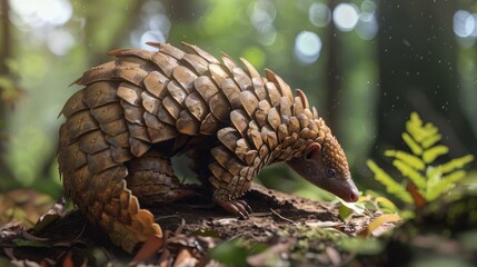Obraz premium A pangolin uncurling from its protective ball, rare and fascinating.
