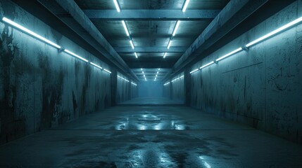 Compact fluorescent lights in a utility tunnel.