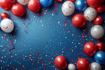 A Festive Background Filled with Red, White, and Blue Balloons and Banners