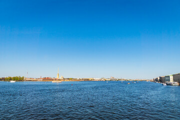 Saint Petersburg cityscape with Great Neva river in St Petersburg city, Russia on sunny day