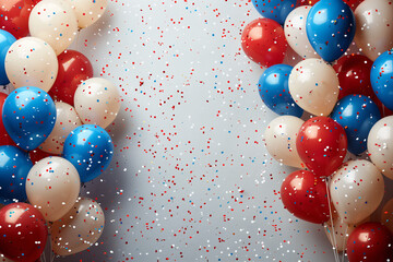 A Festive Background Filled with Red, White, and Blue Balloons and Banners