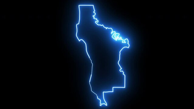 map of San Mateo in California with a blue glowing neon effect