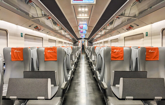 MILAN - CIRCA MAY 2023: High speed Frecciarossa Italian train, empty car