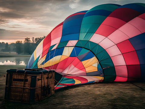 Globo aerost&aacute;tico colorido a punto de viajar
