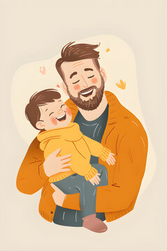 Dzień taty, ilustracja z okazji dnia taty, rodzina , tata i syn, ojciec i syn