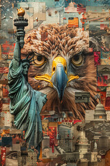 A Collage of Iconic American Symbols and Landmarks