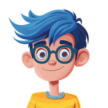 recommend clip art: young man with blue hair wearing glasses . png . clip art . vector cartoon art style . remove background 