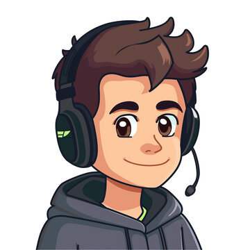 recommend clip art: young man with brown hair wearing headphones . png . clip art . vector cartoon art style . remove background 