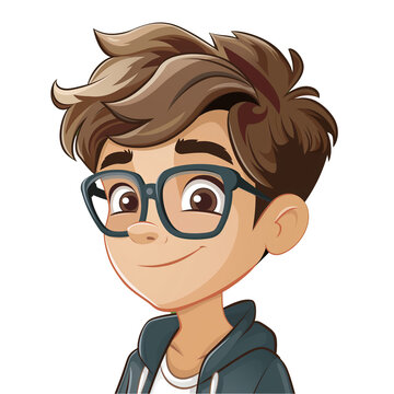 recommend clip art: young man with brown hair wearing glasses . png . clip art . vector cartoon art style . remove background 