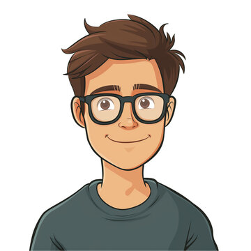 recommend clip art: young man with brown hair wearing glasses . png . clip art . vector cartoon art style . remove background 