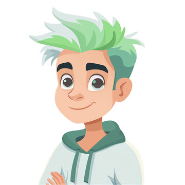 recommend clip art: young man with green hair . png . clip art . vector cartoon art style . remove background 